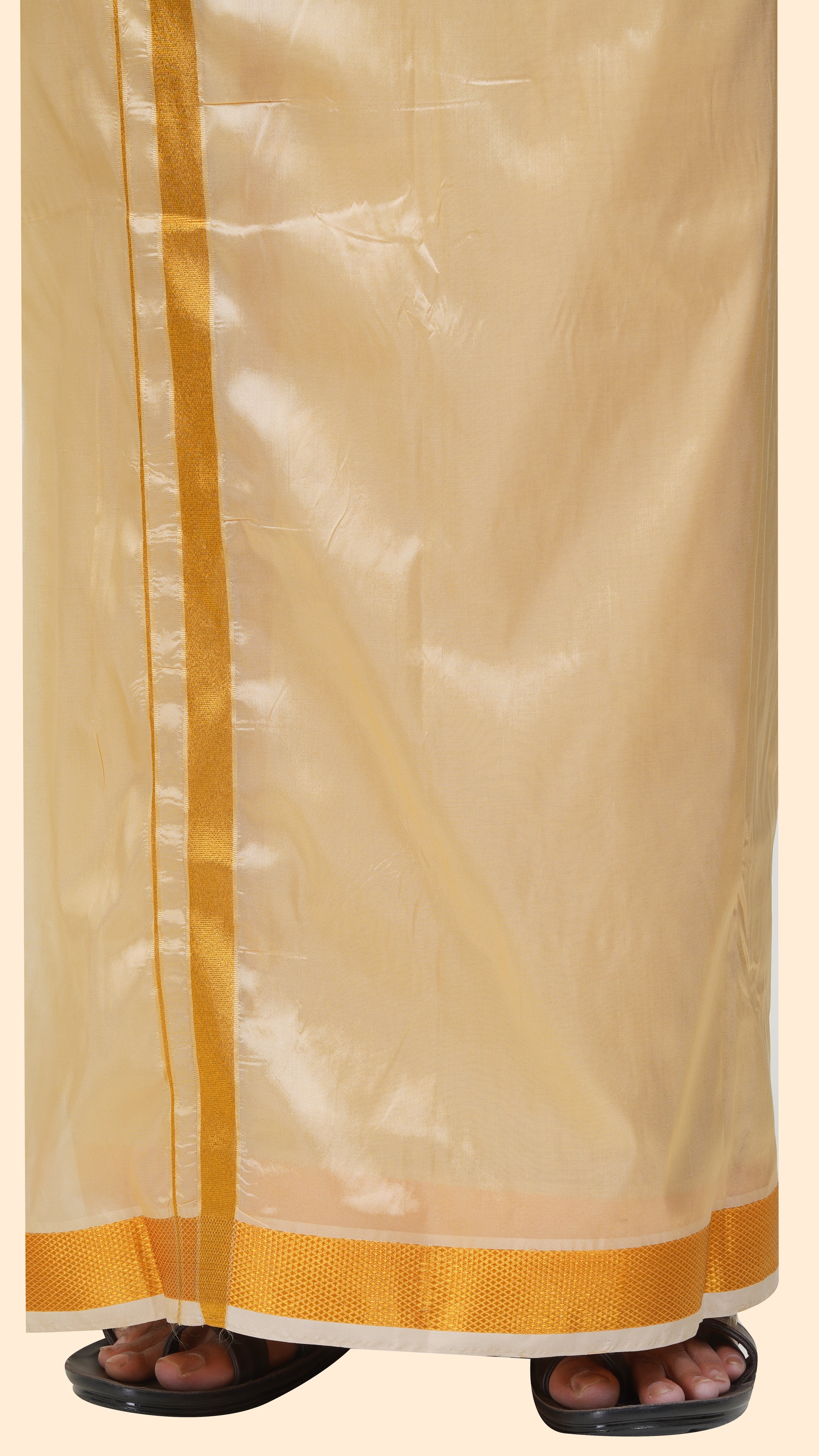 Art Silk Biscuit Mappillai Set | 3-in-1 | Double Layer | 1 1/2" Copper Jari Border