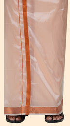 Art Silk Coral Mappillai Set | 3-in-1 | Double Layer | 1 1/2" Copper Jari Border
