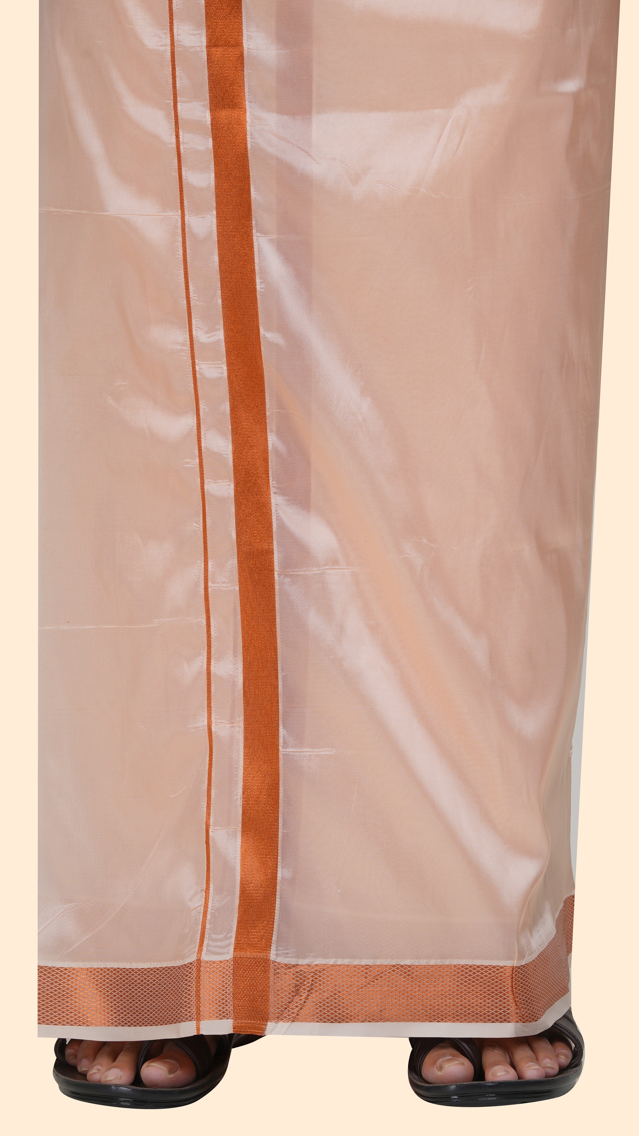 Art Silk Coral Mappillai Set | 3-in-1 | Double Layer | 1 1/2" Copper Jari Border