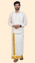 Pure Silk Cream Velcro Dhoti | Double Layer | 3" Gold Jari Border