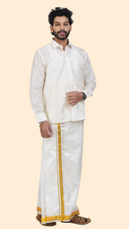 Pure Silk Cream Velcro Dhoti | Double Layer | 1 1/2" Gold Jari Border