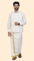 Semi Silk Cream Dhoti | Double Layer | 1" Gold Jari Border