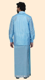 Premium Sky Blue Art Silk Shirt for Men – Traditional Ethnic Wear | Kannika