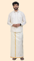 Art Silk Cream Velcro Dhoti | Double Layer | 1/2" Gold Jari Border