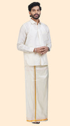 Art Silk Cream Dhoti | Double Layer | 1" Gold Jari Border
