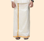 Art Silk Cream Dhoti | Double Layer | 1" Gold Jari Border