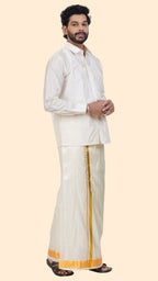 Art Silk Special Cream Dhoti | Double Layer | 2" Gold Jari Border