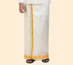 Art Silk Special Cream Dhoti | Double Layer | 2" Gold Jari Border