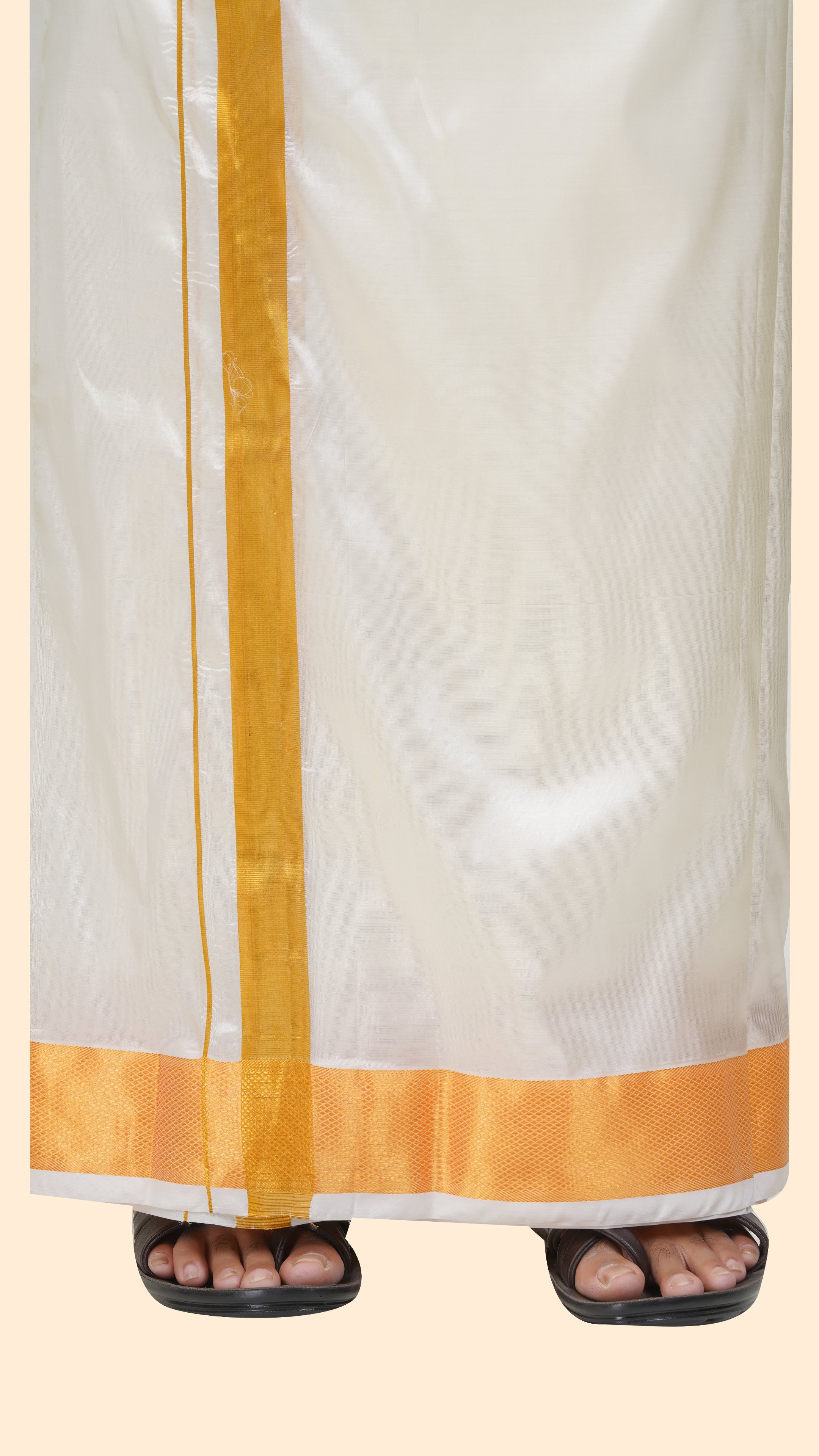 Art Silk Cream Dhoti | Double Layer | 2 1/2" Gold Jari Border