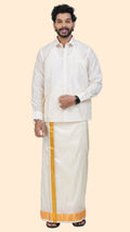 Art Silk Cream Dhoti | Double Layer | 2 1/2" Gold Jari Border