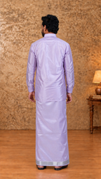 Art Silk Lavander Velcro Mappillai Set | 3-in-1 | Double Layer | 1 1/2" Silver Jari Border